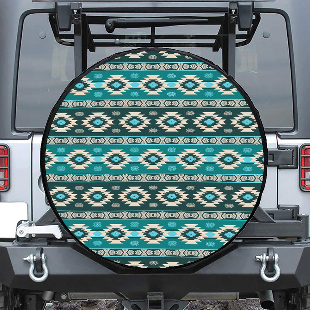 Teal Southwestern Navajo Pattern Print Tire Cover