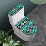 Teal Southwestern Navajo Pattern Print Toilet Lid And Tank Cover Set