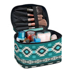 Teal Southwestern Navajo Pattern Print Travel Makeup Bag