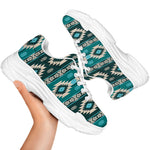 Teal Southwestern Navajo Pattern Print White Chunky Shoes
