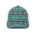 Teal Southwestern Navajo Pattern Print White Mesh Trucker Hat