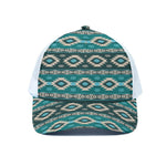 Teal Southwestern Navajo Pattern Print White Mesh Trucker Cap