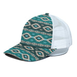 Teal Southwestern Navajo Pattern Print White Mesh Trucker Cap
