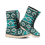 Teal Southwestern Navajo Pattern Print Winter Boots