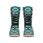 Teal Southwestern Navajo Pattern Print Winter Boots