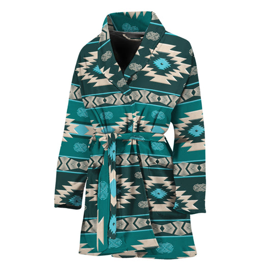Teal Southwestern Navajo Pattern Print Women's Bathrobe