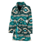 Teal Southwestern Navajo Pattern Print Women's Bathrobe