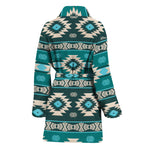 Teal Southwestern Navajo Pattern Print Women's Bathrobe