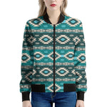 Teal Southwestern Navajo Pattern Print Women's Bomber Jacket