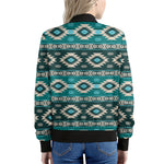 Teal Southwestern Navajo Pattern Print Women's Bomber Jacket