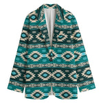 Teal Southwestern Navajo Pattern Print Women's Cotton Blazer