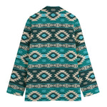 Teal Southwestern Navajo Pattern Print Women's Cotton Blazer