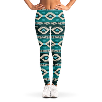 Teal Southwestern Navajo Pattern Print Women's Leggings