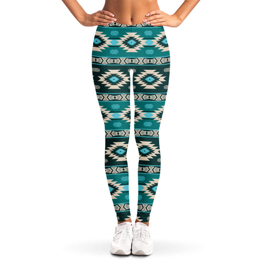 Teal Southwestern Navajo Pattern Print Women's Leggings