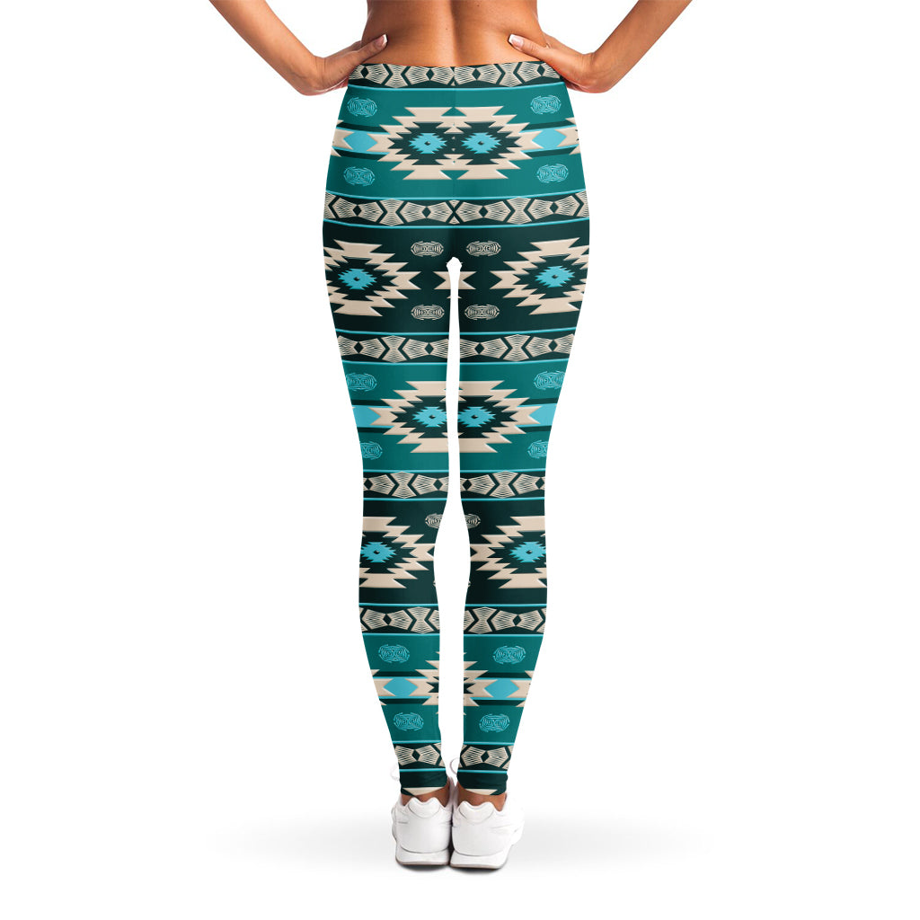 Teal Southwestern Navajo Pattern Print Women's Leggings