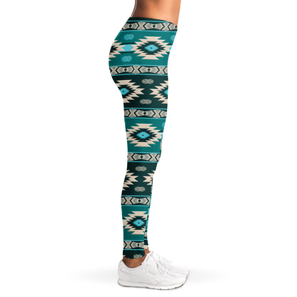 Teal Southwestern Navajo Pattern Print Women's Leggings