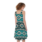 Teal Southwestern Navajo Pattern Print Women's Sleeveless Dress