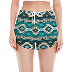 Teal Southwestern Navajo Pattern Print Women's Split Running Shorts