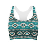 Teal Southwestern Navajo Pattern Print Women's Sports Bra