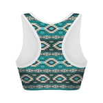 Teal Southwestern Navajo Pattern Print Women's Sports Bra
