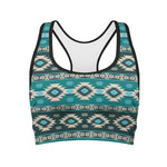 Teal Southwestern Navajo Pattern Print Women's Sports Bra