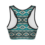 Teal Southwestern Navajo Pattern Print Women's Sports Bra