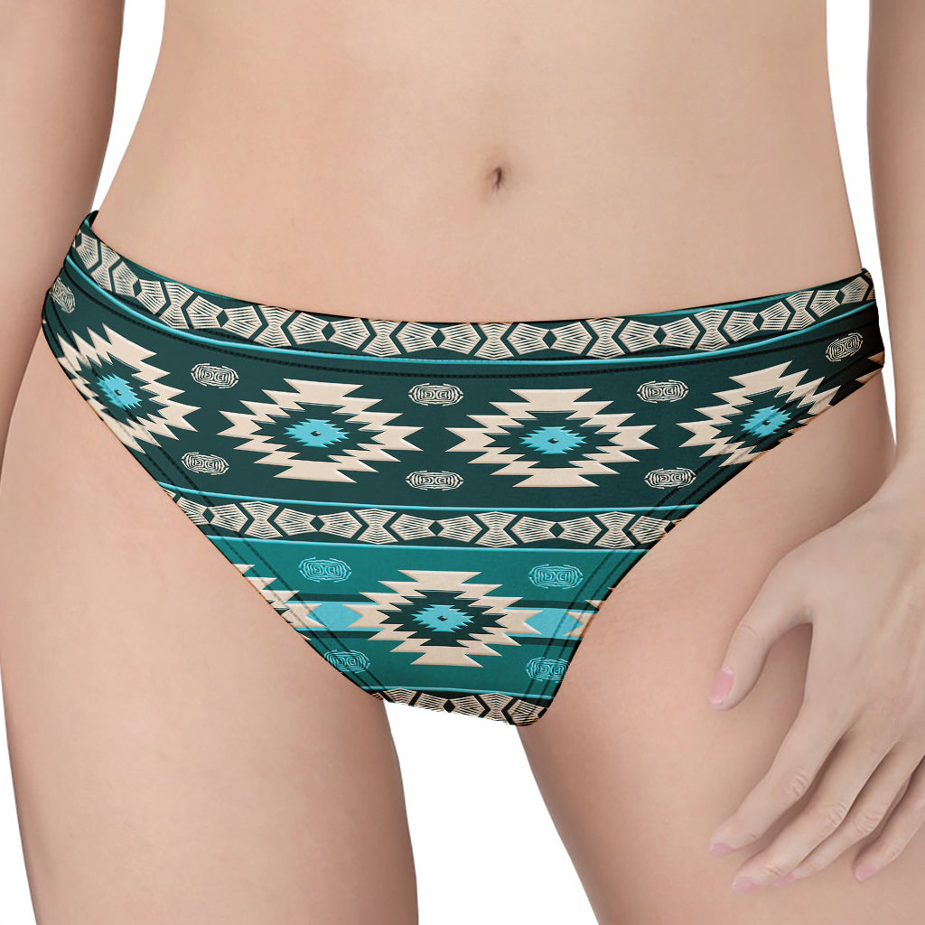 Teal Southwestern Navajo Pattern Print Women's Thong