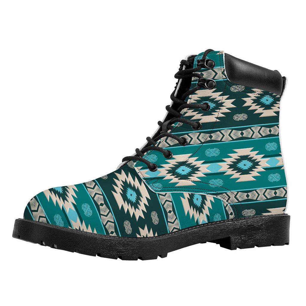 Teal Southwestern Navajo Pattern Print Work Boots