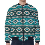 Teal Southwestern Navajo Pattern Print Zip Sleeve Bomber Jacket