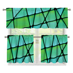 Teal Stained Glass Mosaic Print 3 Piece Kitchen Curtains