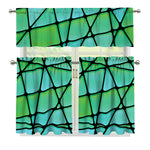 Teal Stained Glass Mosaic Print 3 Piece Kitchen Curtains