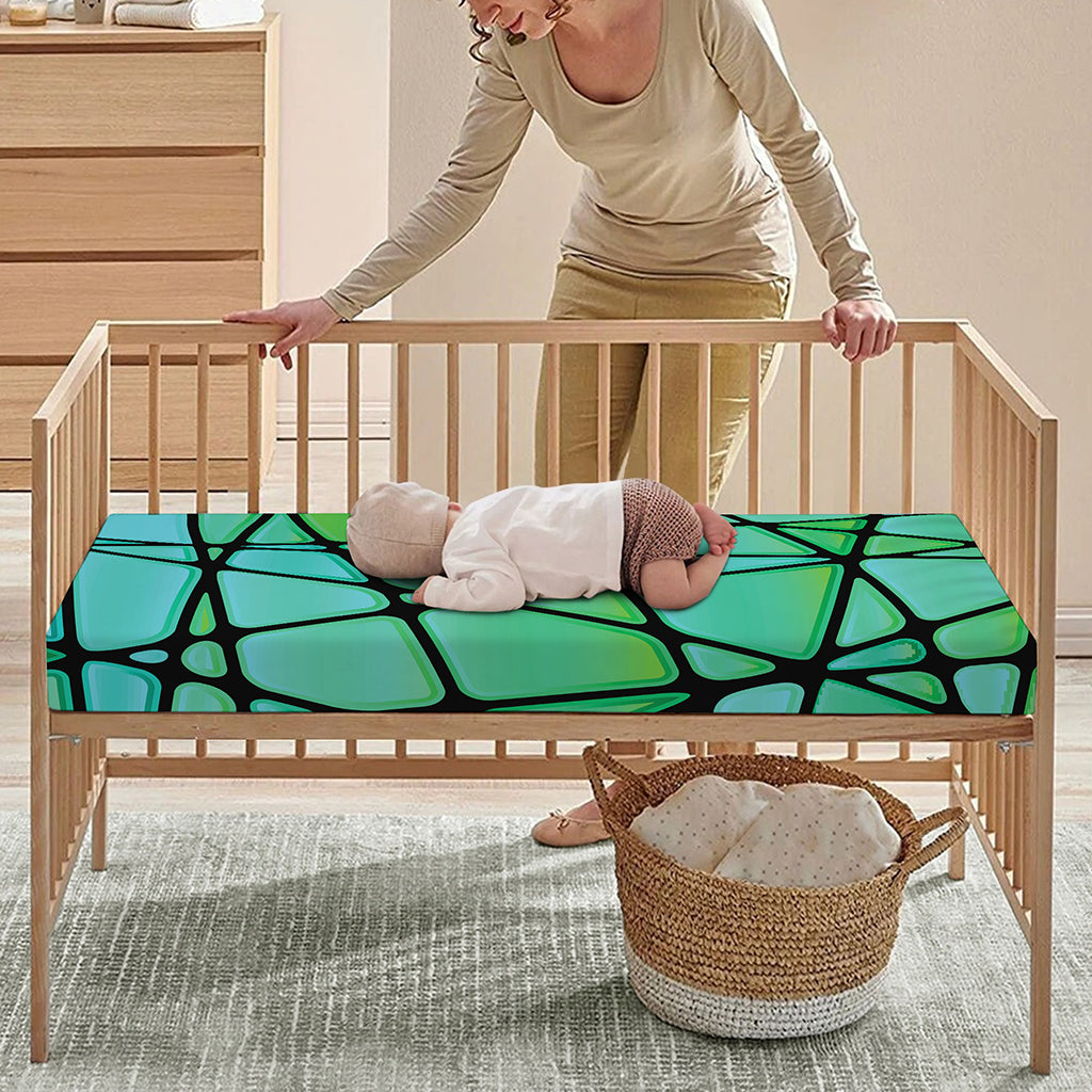 Teal Stained Glass Mosaic Print Baby Crib Sheet