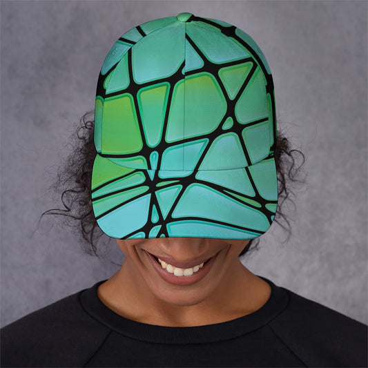 Teal Stained Glass Mosaic Print Baseball Cap