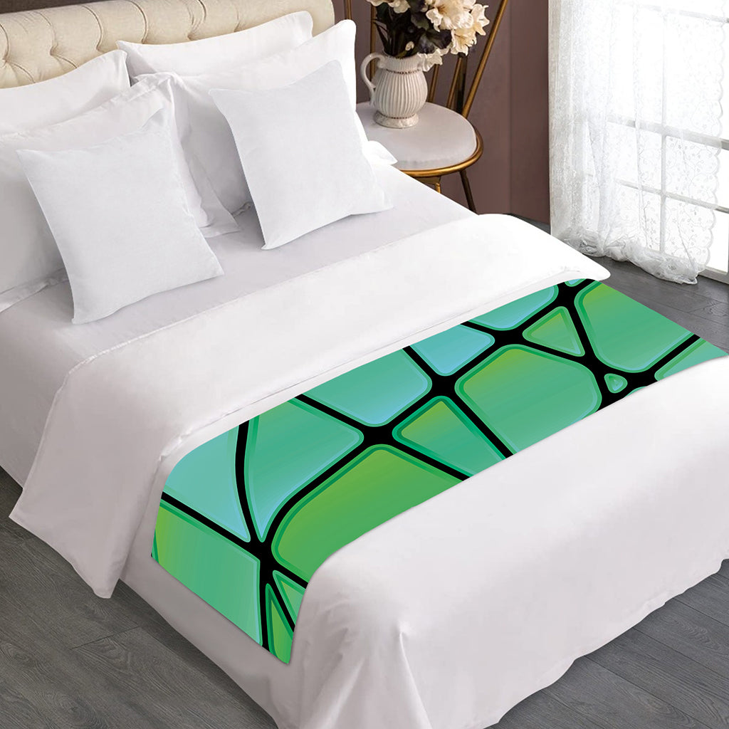 Teal Stained Glass Mosaic Print Bed Runner