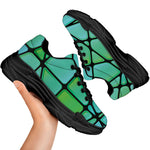 Teal Stained Glass Mosaic Print Black Chunky Shoes