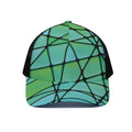 Teal Stained Glass Mosaic Print Black Mesh Trucker Hat