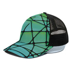 Teal Stained Glass Mosaic Print Black Mesh Trucker Cap