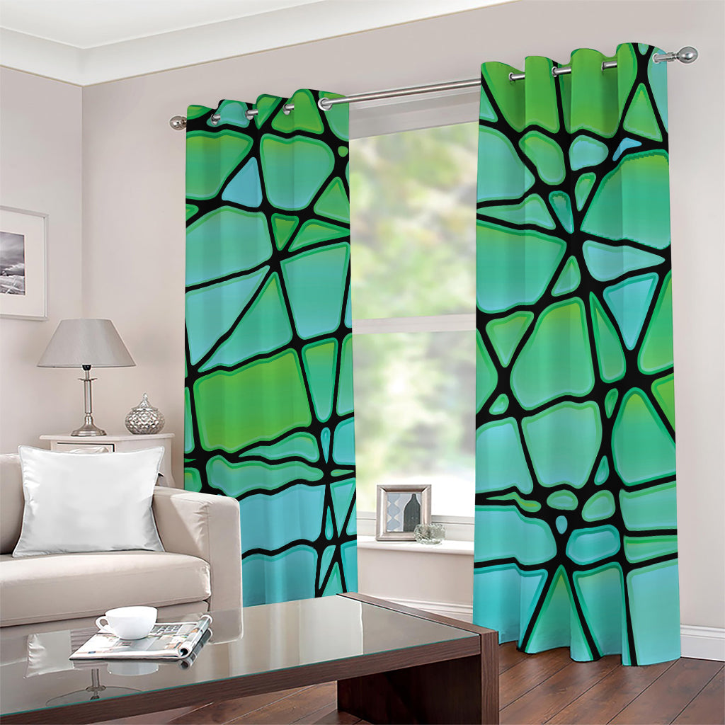 Teal Stained Glass Mosaic Print Blackout Grommet Curtains