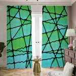 Teal Stained Glass Mosaic Print Blackout Pencil Pleat Curtains