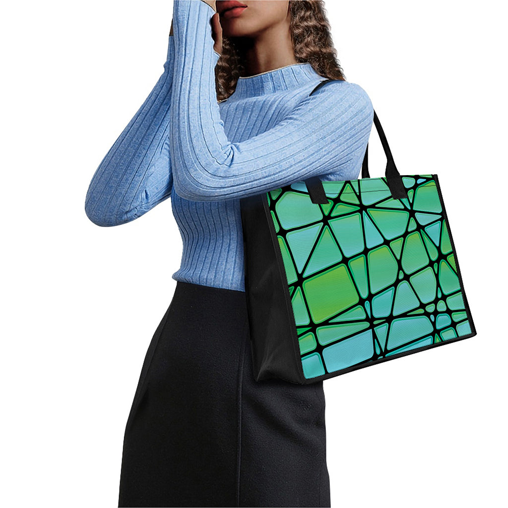 Teal Stained Glass Mosaic Print Canvas Tote Bag
