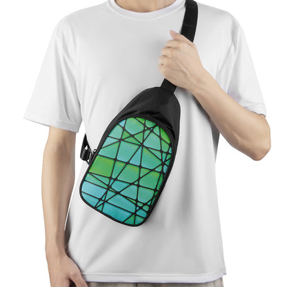 Teal Stained Glass Mosaic Print Chest Bag