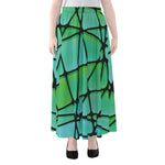 Teal Stained Glass Mosaic Print Chiffon Maxi Skirt