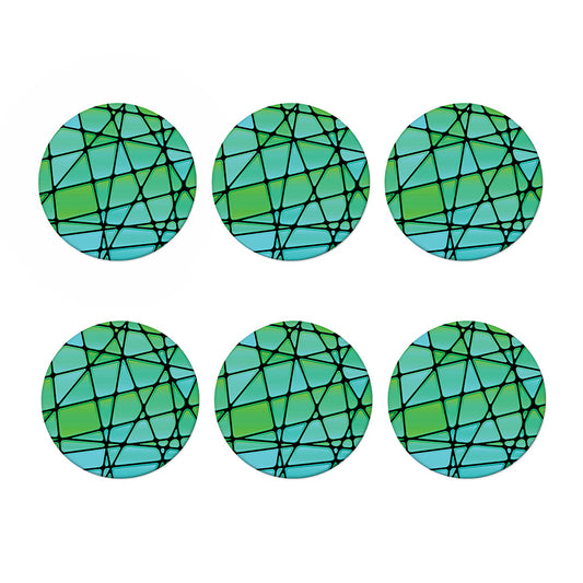 Teal Stained Glass Mosaic Print Coaster Set