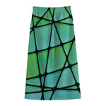 Teal Stained Glass Mosaic Print Cotton Front Slit Maxi Skirt