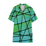 Teal Stained Glass Mosaic Print Cotton Hawaiian Shirt