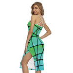 Teal Stained Glass Mosaic Print Cross Back Cami Dress