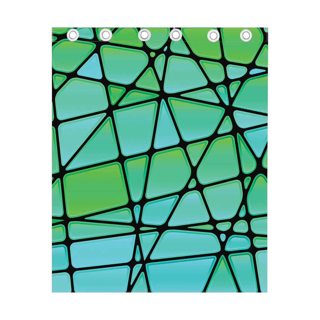 Teal Stained Glass Mosaic Print Curtain