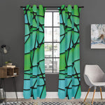 Teal Stained Glass Mosaic Print Curtain
