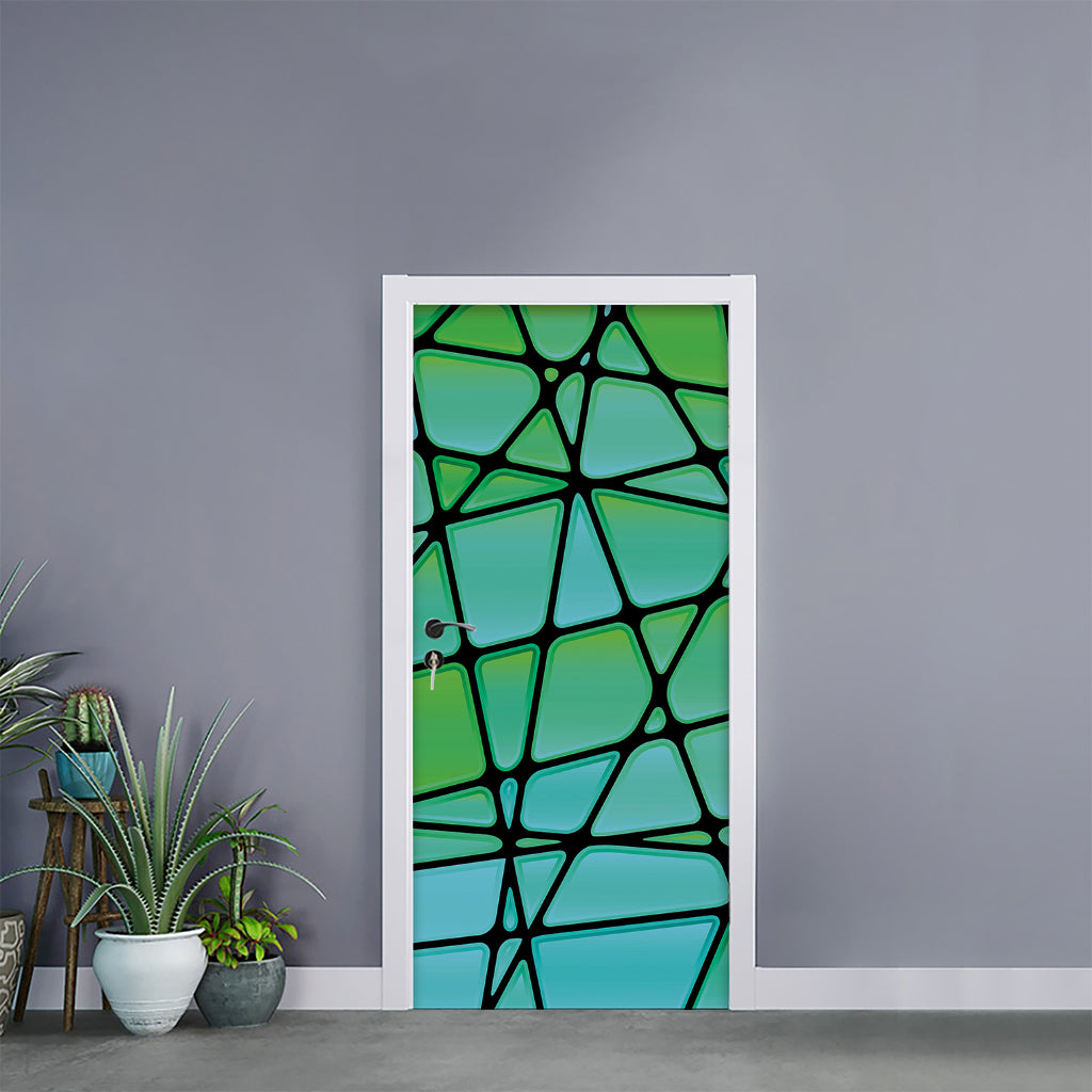 Teal Stained Glass Mosaic Print Door Sticker