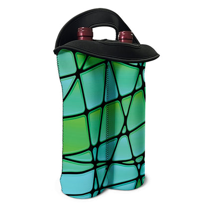 Teal Stained Glass Mosaic Print Double Neoprene Wine Tote